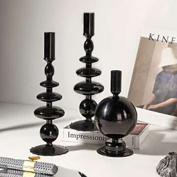 ZSYHCX Candlestick Holders, Glass Candle Holders for Table Centerpiece, Taper Candle Stand Modern Style Black Candle Holder for Wedding Decor and Dinner Party (Color : Black)