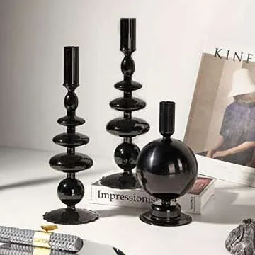 ZSYHCX Candlestick Holders, Glass Candle Holders for Table Centerpiece, Taper Candle Stand Modern Style Black Candle Holder for Wedding Decor and Dinner Party (Color : Black)