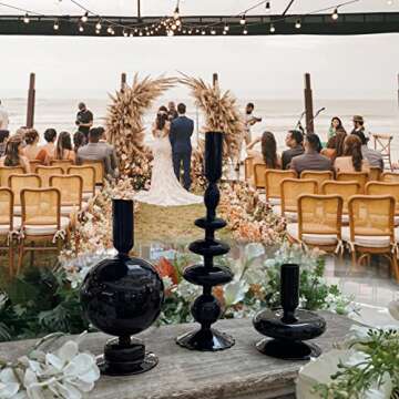 ZSYHCX Candlestick Holders, Glass Candle Holders for Table Centerpiece, Taper Candle Stand Modern Style Black Candle Holder for Wedding Decor and Dinner Party (Color : Black)