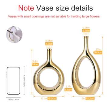 Glossy Gold Vase Ceramic Gold Vases Home Decor,Modern Minimalist Circle with Hole Decorative Vase, H...