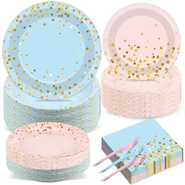 50 Guests Gender Reveal Party Supplies - Colorful Blue & Pink Tableware for Special Celebrations