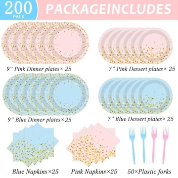Gender Reveal Party Supplies for 50 Guests - Plates, Napkins & More