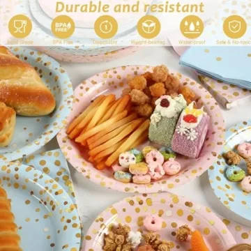 Gender Reveal Party Supplies for 50 Guests - Plates, Napkins & More