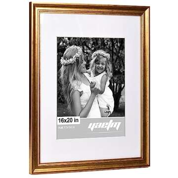 Yaetm 16x20 Gold Picture Frame Matted to 11x14 Set of 4, 1.4" Wide Molding & Rustic Golden 16x20 Fra...