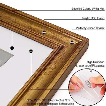 Yaetm 16x20 Gold Picture Frame Matted to 11x14 Set of 4, 1.4" Wide Molding & Rustic Golden 16x20 Frame for Wall Gallery, Home and Office, Wall Mount, 4 Pack