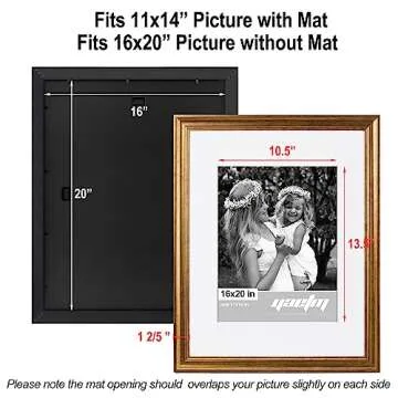 Yaetm 16x20 Gold Picture Frame Matted to 11x14 Set of 4, 1.4" Wide Molding & Rustic Golden 16x20 Frame for Wall Gallery, Home and Office, Wall Mount, 4 Pack