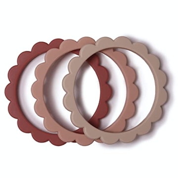 Mushie Flower Teether Bracelet 3-Pack Rose Blush Shifting Sand