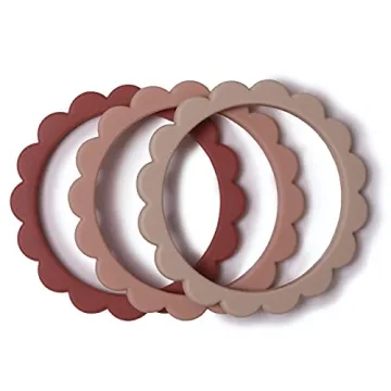 Mushie Flower Teether Bracelet 3-Pack Rose Blush Shifting Sand
