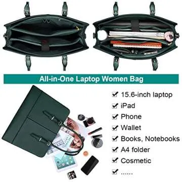 Laptop Bag for Women Leather Work Tote 15.6 Inch Laptop for Computer Bag Waterproof Business Office Professional Large Capacity Handbag Shoulder Bag DeepGreen