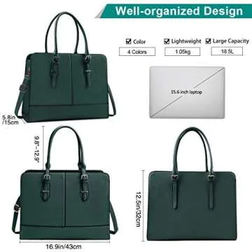 Laptop Bag for Women Leather Work Tote 15.6 Inch Laptop for Computer Bag Waterproof Business Office Professional Large Capacity Handbag Shoulder Bag DeepGreen