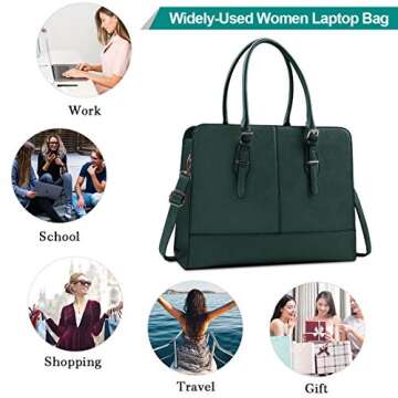 Laptop Bag for Women Leather Work Tote 15.6 Inch Laptop for Computer Bag Waterproof Business Office Professional Large Capacity Handbag Shoulder Bag DeepGreen