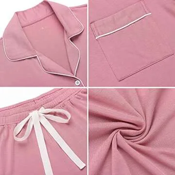 Pajamas Women Short Set Cute Sleepwear Teen Girls 2 Piece Sleep Tee Set Bean Paste S