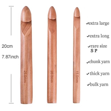 25/20/15mm Beach Wood Crochet Hooks for All Crafters