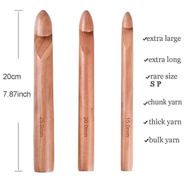 25/20/15mm Beach Wood Crochet Hooks for All Crafters
