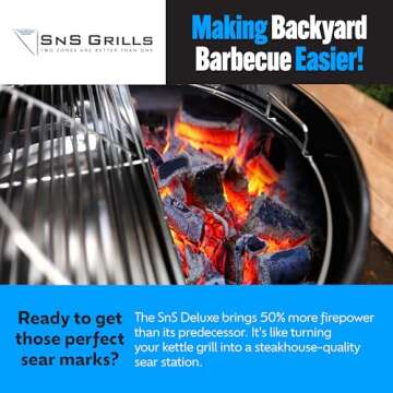SnS Grills Patented Slow ‘N Sear® Deluxe Insert for Low ‘N Slow Smoking & Charcoal Grill Cooking - Stainless Steel, Removable Reservoir for Kettle Grill BBQ - Deluxe 22” in