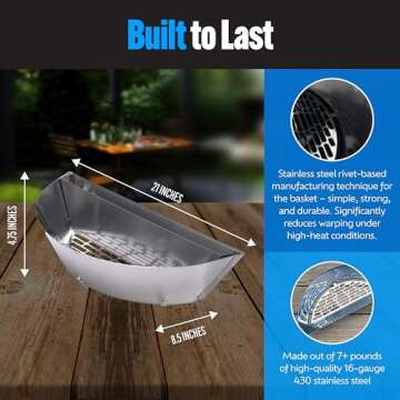 SnS Grills Patented Slow ‘N Sear® Deluxe Insert for Low ‘N Slow Smoking & Charcoal Grill Cooking - Stainless Steel, Removable Reservoir for Kettle Grill BBQ - Deluxe 22” in