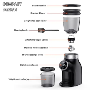 BEEONE Electric Coffee Grinder with 31 Settings for Home