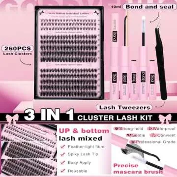 Goddvenus Lash Extension Kit Wispy Lash Clusters Kit Natural C Curl Fluffy Cluster Eyelash Extensions Individual Lashes Kit with Bottom Lash Clusters Waterproof Bond and Seal Tweezers DIY at Home
