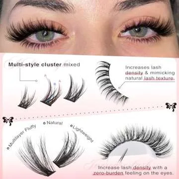Goddvenus Lash Extension Kit Wispy Lash Clusters Kit Natural C Curl Fluffy Cluster Eyelash Extensions Individual Lashes Kit with Bottom Lash Clusters Waterproof Bond and Seal Tweezers DIY at Home