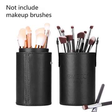 EMOCCI Makeup Brush Holder with Lid- Large Pu Leather Make Up Cosmetic Cup Holders Storage Organizer Case Box(Black)