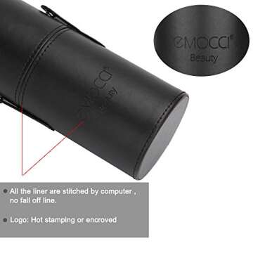 EMOCCI Makeup Brush Holder with Lid- Large Pu Leather Make Up Cosmetic Cup Holders Storage Organizer Case Box(Black)