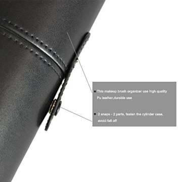 EMOCCI Makeup Brush Holder with Lid- Large Pu Leather Make Up Cosmetic Cup Holders Storage Organizer Case Box(Black)