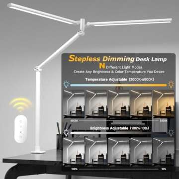 JELIMOV LED Desk Lamp, Double Swing Arm for Home Office with Stepless Dimming, Eye-Caring Architect ...