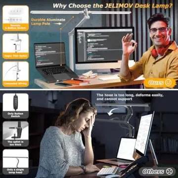 JELIMOV LED Desk Lamp with Stepless Dimming for Home Office