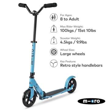 Micro Kickboard - Speed Deluxe Foldable Scooter, 180 mm 2-Wheeled, Adjustable Handlebars, Smooth, Qu...