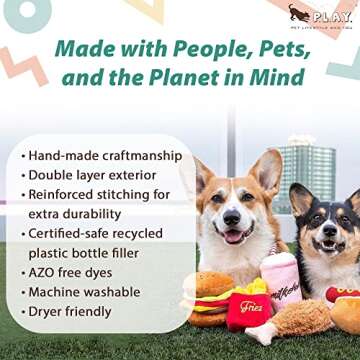 P.L.A.Y. Cute Plush Dog Toys - Fast Food Themed Durable Giggle Chew Toy, Great for Puppies & Small, Medium, Large Dog - Machine Washable, Recycled Materials (American Classic Fried Chicken, X-Small)