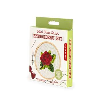 Kikkerland DIY Mini Cross Stitch Rose Embroidery Craft Starter Kit Set, with Pattern Instructions, 3...