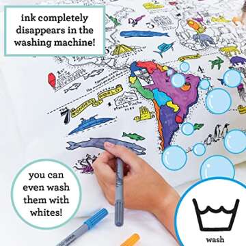 eatsleepdoodle World Map Coloring Pillowcase for Kids w/ 10pk Washable Markers for Kids - 30x20in Map Pillowcase to Color - Ultra Washable & Reusable Arts and Crafts for Kids