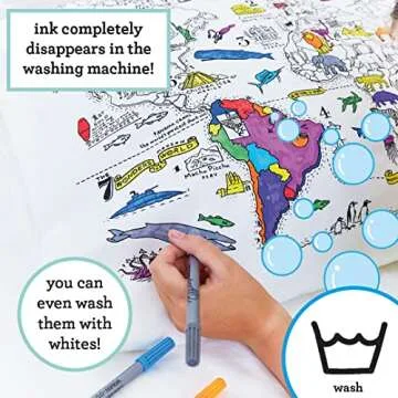 eatsleepdoodle World Map Coloring Pillowcase for Kids w/ 10pk Washable Markers for Kids - 30x20in Map Pillowcase to Color - Ultra Washable & Reusable Arts and Crafts for Kids