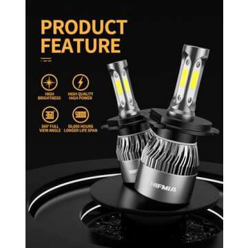 MIFMIA H4 LED Bulb, 34000LM 800% Brighter, 9003 LED Bulb 6500K Cool White Plug and Play IP68 Waterpr...