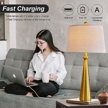Oneach 3-Way Dimmable USB Touch Table Lamp Set
