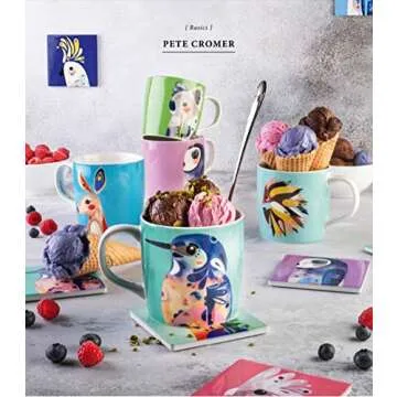 Maxwell & Williams Pete Cromer Coffee Cup/Tea Mug with 'Budgerigar' Design, Porcelain, Light Blue, 375 ml