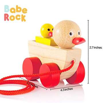 Babe Rock Pull Toy Wooden Duck Pull Along Toddler Toy for Girl Boy Age 1 Year Old Baby Learning Toy ...