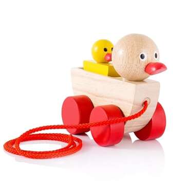 Babe Rock Pull Toy Wooden Duck Pull Along Toddler Toy for Girl Boy Age 1 Year Old Baby Learning Toy for Beginner Walkers