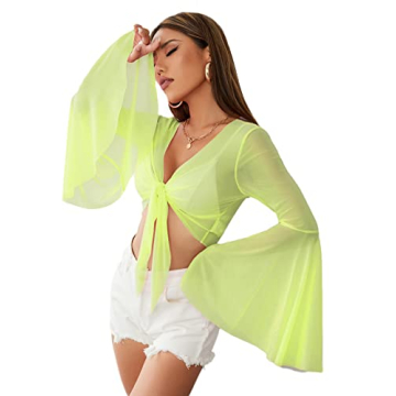 Stylish Verdusa Women's Tie Front Sheer Mesh Blouse