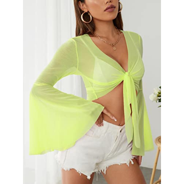 Stylish Verdusa Women's Tie Front Sheer Mesh Blouse