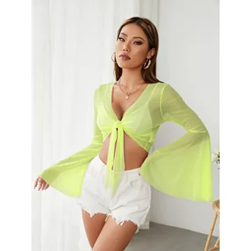 Stylish Verdusa Women's Tie Front Sheer Mesh Blouse