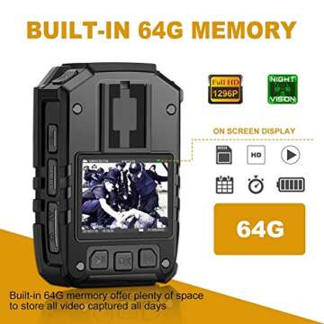 1296P HD Police Body Camera,64G Memory,CammPro I826 Premium Portable Body Camera,Waterproof Body-Wor...