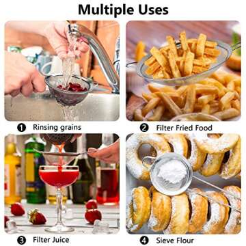 3 Pcs Super Wire Extra Fine Mesh Strainer with Handle, Small Medium Large Size Sifter Metal, Stainless Steel Sieve Strainers for Kitchen Rice Juice Quinoa Food Flour Baking YLYL