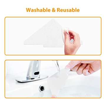 Sahhika Rug Tape, 10 Pcs Double Sided Non Slip Reusable Rug Stopper, Washable Rug Tape for Hardwood Floors, Tile Floors, Carpets, Floor Mats, Wall (Peal White)