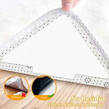 Sahhika Rug Tape, 10 Pcs Double Sided Non Slip Reusable Rug Stopper, Washable Rug Tape for Hardwood Floors, Tile Floors, Carpets, Floor Mats, Wall (Peal White)