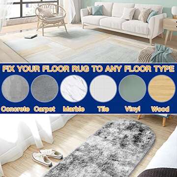 Sahhika Rug Tape, 10 Pcs Double Sided Non Slip Reusable Rug Stopper, Washable Rug Tape for Hardwood Floors, Tile Floors, Carpets, Floor Mats, Wall (Peal White)