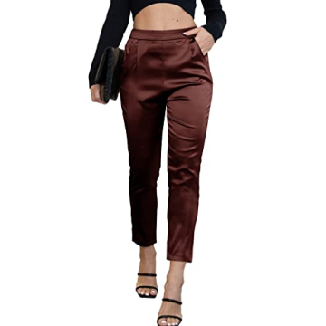 Elegant Women's Satin Silky Dress Casual Pants with High Elastic Waist