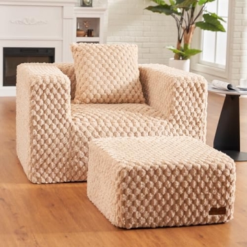 Homguava Giant Bean Bag Chair with Ottoman and Pillow for Cozy Relaxation