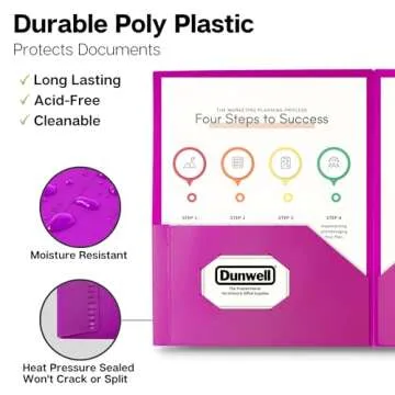Dunwell Plastic 2-Pocket Folders (6 Pack, Assorted Colors), 8.5x11 Document Folders for School and O...