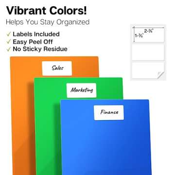 Dunwell Plastic 2-Pocket Folders (6 Pack, Assorted Colors), 8.5x11 Document Folders for School and Office, Heavy Duty Poly, Long Lasting, Includes Labels